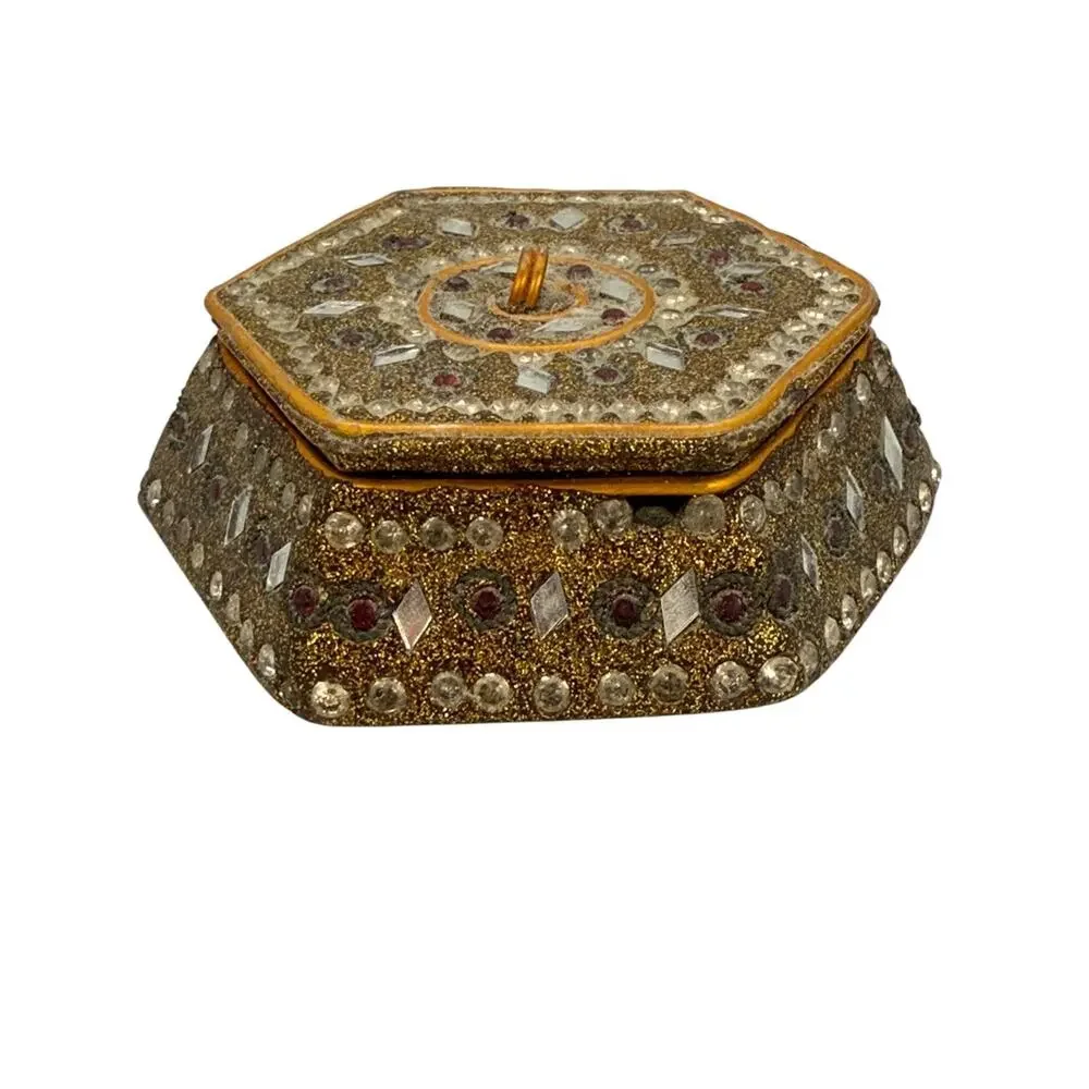 Vintage Embellished Hexagonal Jeweled Trinket Box